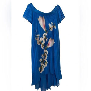Ted Baker Women's Size 1/ US 4 Blue Floral Melma Harmony Accordion Pleat Dress